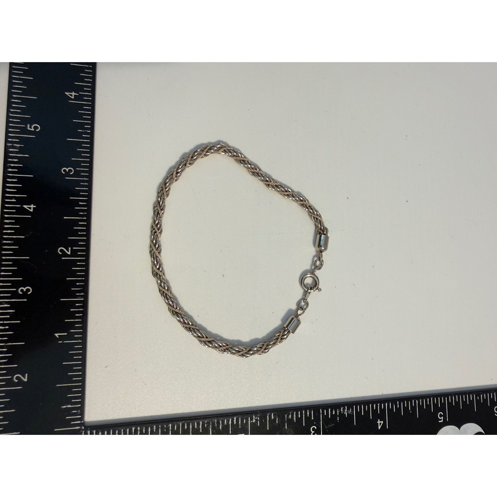 Vintage Sterling Silver Braided Rope Chain Bracelet 7.5 Inch 925 Twisted Multi